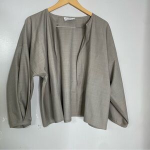 Zoran‎ Beige Jacket Wool Jacket OS S M L Minimalist Wide Kinomo Sleeves FLAW